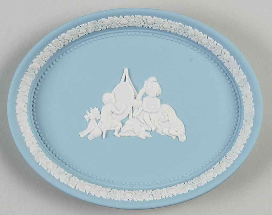 Cream Color on Dark Turquoise Jasperware Infant Academy Tray by Wedgwood-1