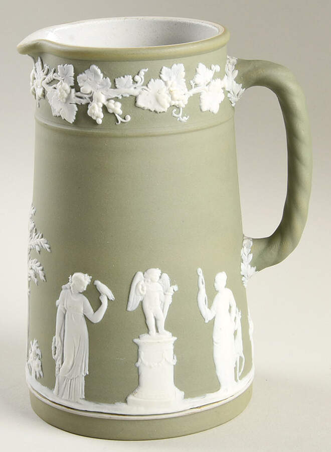 Cream Color on Sage Green Jasperware Medium Trojan Jug by Wedgwood-1