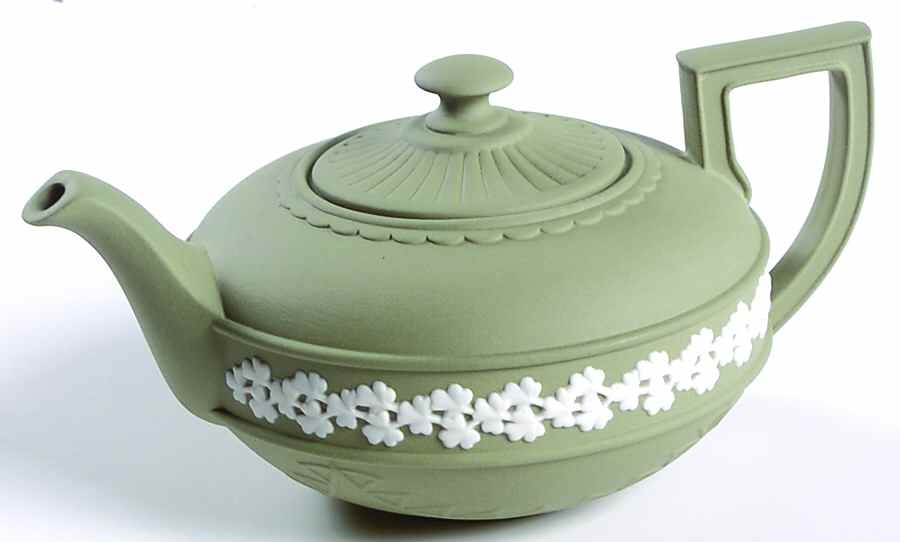 Cream Color on Sage Green Jasperware Egyptian Teapot & Lid by Wedgwood-1