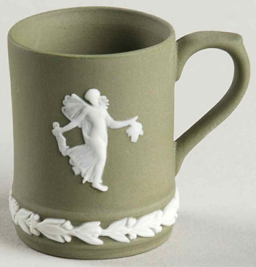 Cream Color on Sage Green Jasperware Miniature Tankard by Wedgwood-1
