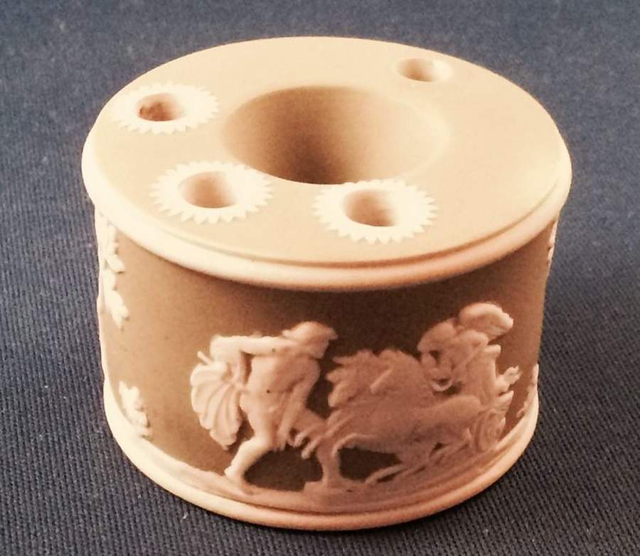Cream Color on Sage Green Jasperware Ink Well by Wedgwood-1