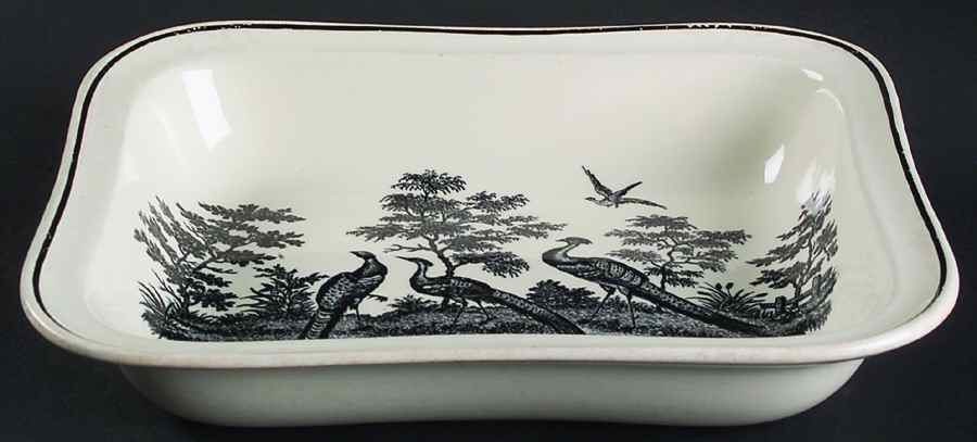 Liverpool Birds Black (Black Trim) 9" Rectangular Vegetable Bowl by Wedgwood-1