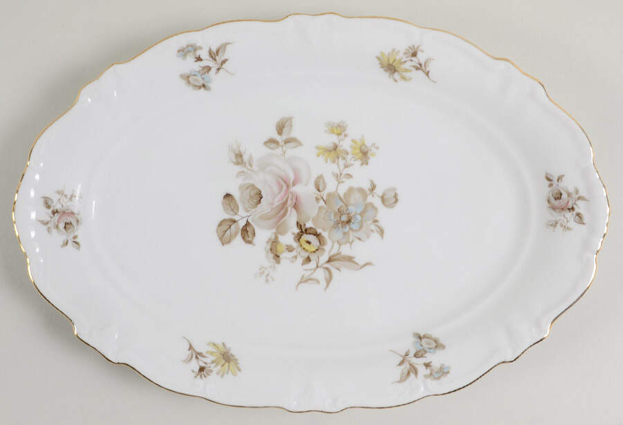 Dawn Rose (Gold Trim) 12" Oval Serving Platter by Winterling - Bavaria-1