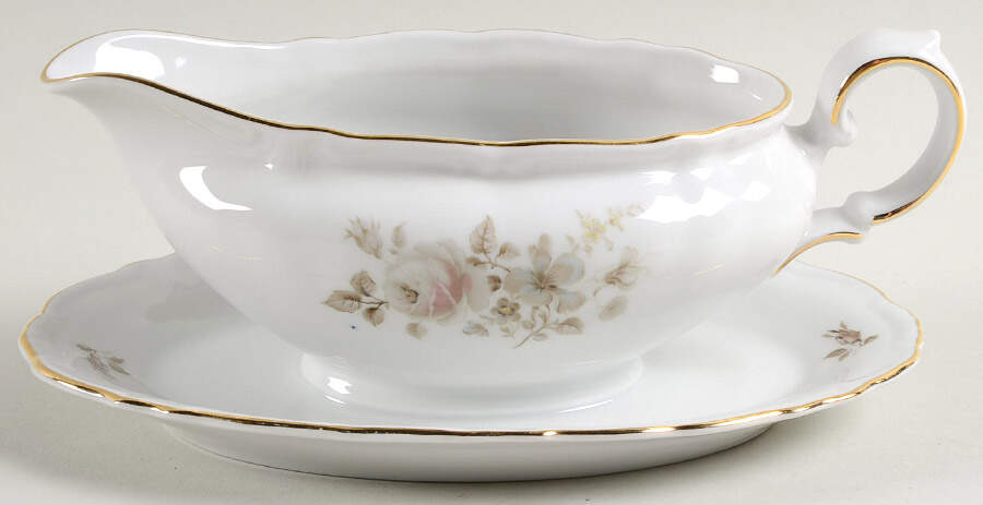 Dawn Rose (Gold Trim) Gravy Boat with Attached Underplate by Winterling - Bavaria-1
