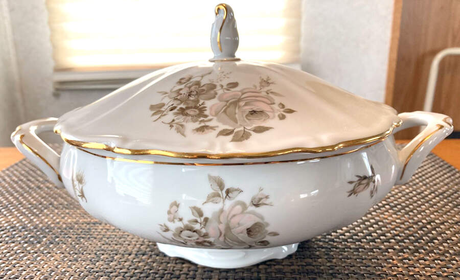 Dawn Rose (Gold Trim) Round Covered Vegetable by Winterling - Bavaria-1