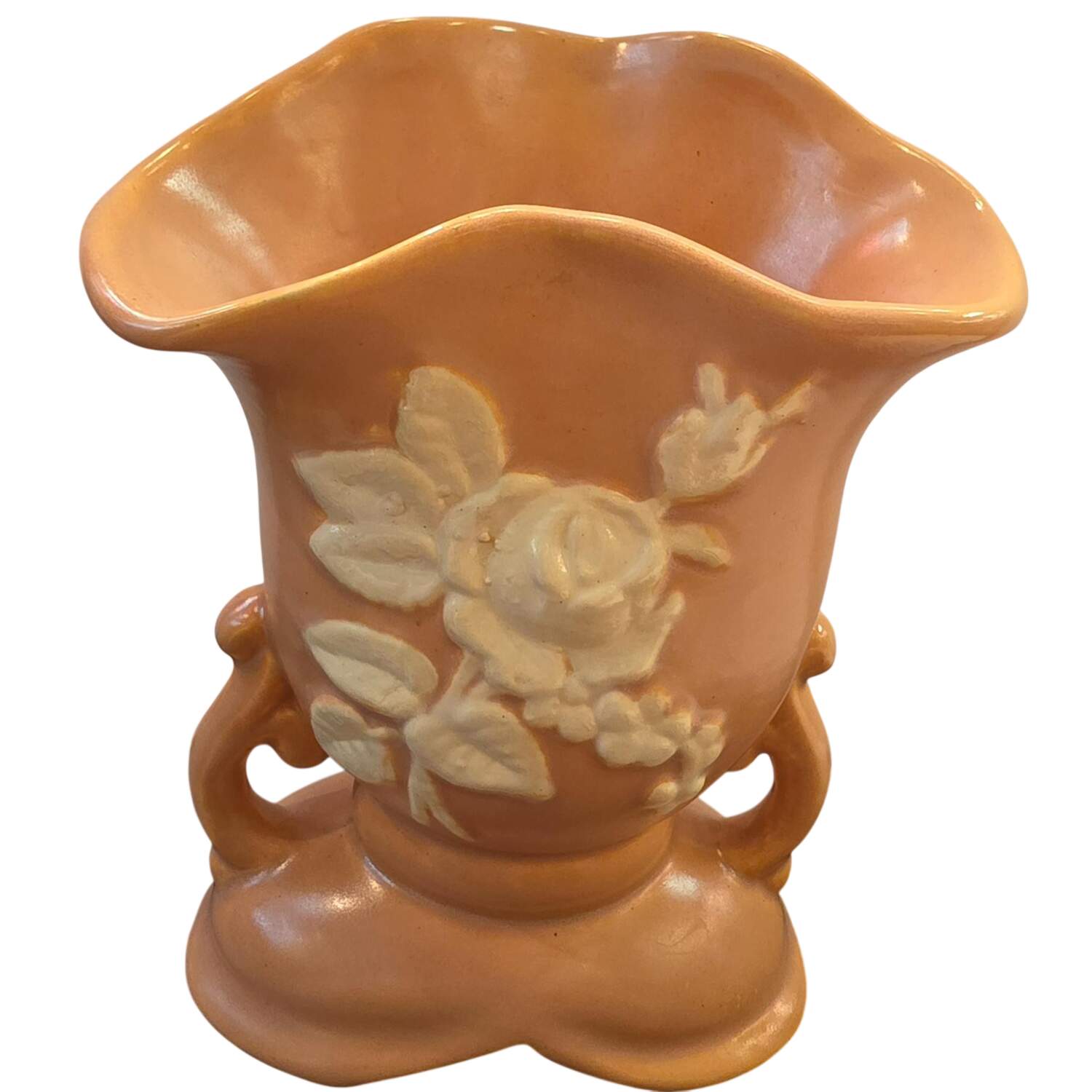 Cameo Brown 6" Handled Vase by Weller-1