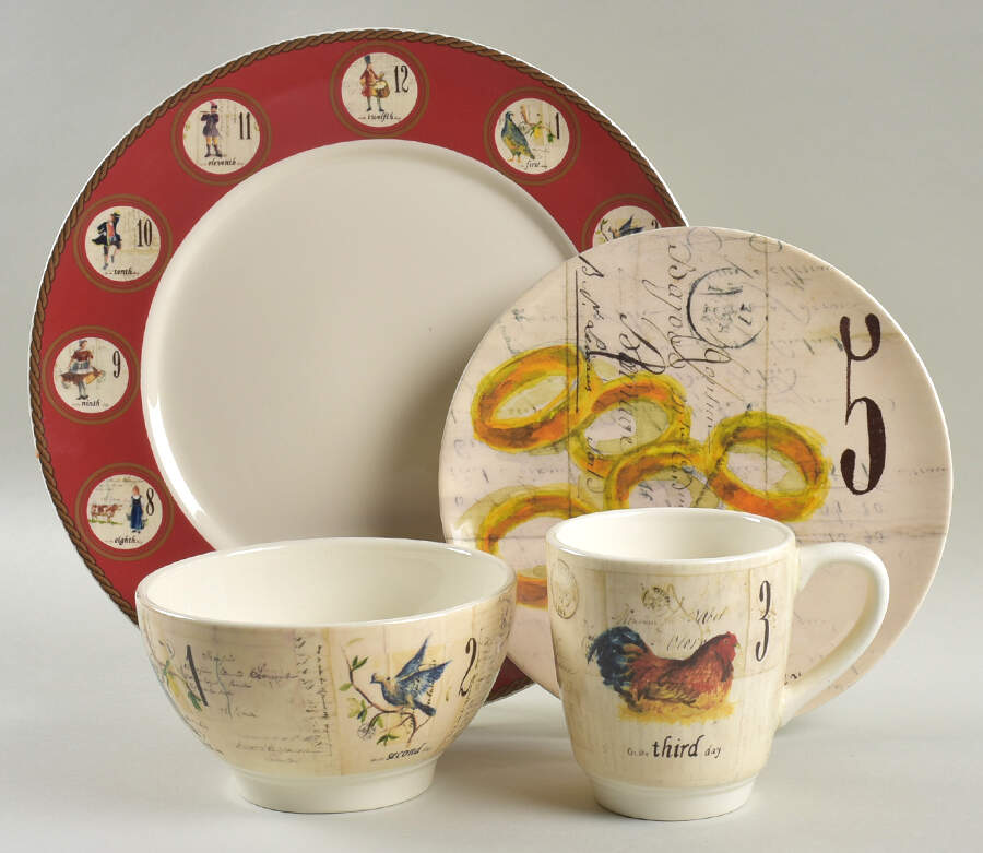 12 Days of Christmas (Black Numbers, Rim Shape) 4 Piece Place Setting by Williams-Sonoma-1