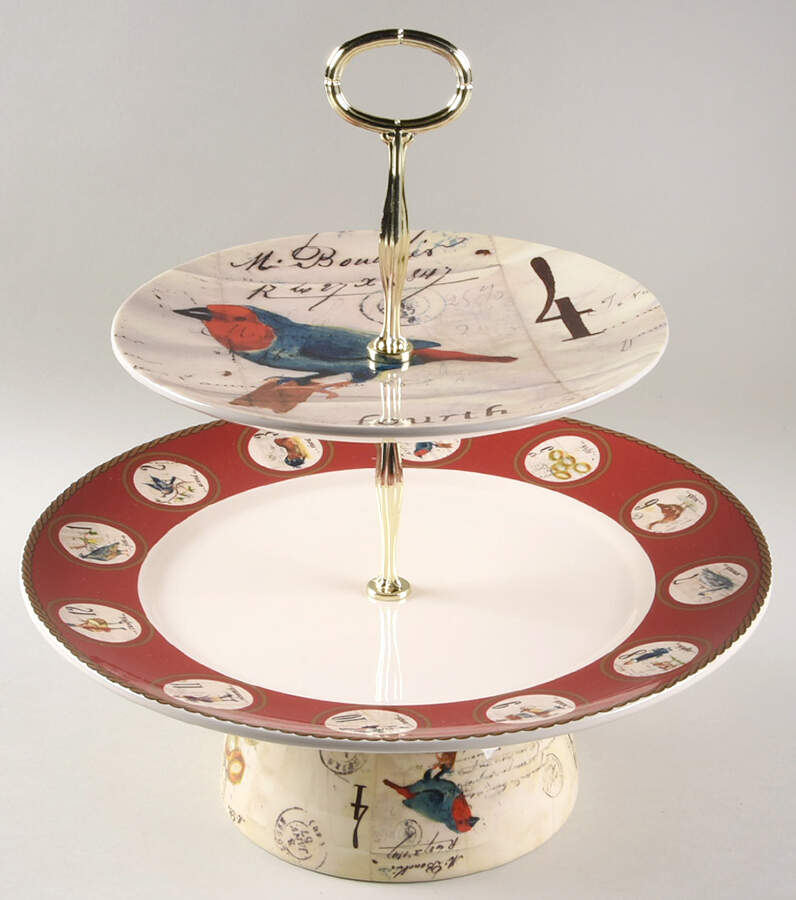 12 Days of Christmas (Black Numbers, Rim Shape) 11 1/4"  2 Tier Footed Serving Tray (DP,SP,FR) HC by Williams-Sonoma-1