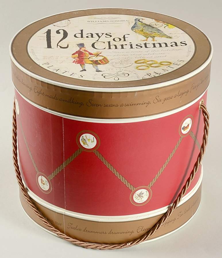 12 Days of Christmas (Black Numbers, Rim Shape) Decorated Cardboard Box for 12 Salad/Dessert Plate by Williams-Sonoma-1