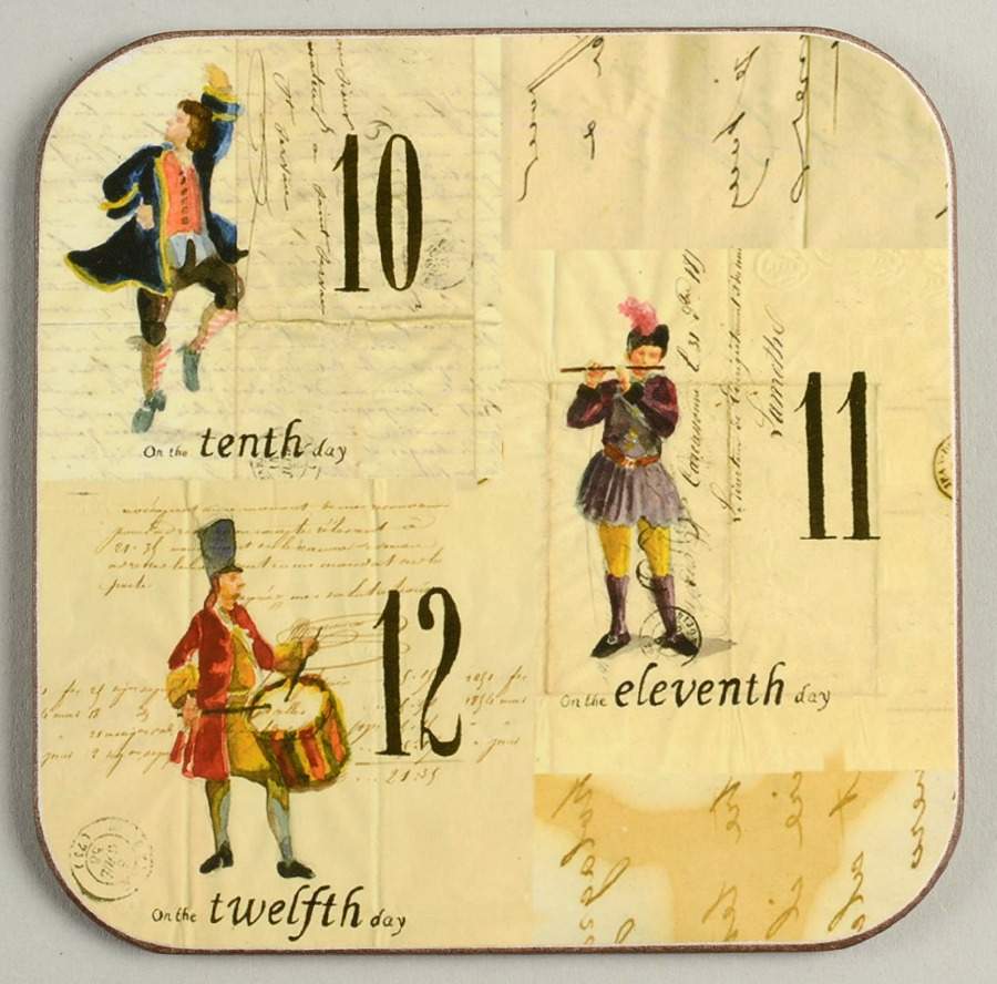 12 Days of Christmas (Black Numbers, Rim Shape) Square Corkback Coaster by Williams-Sonoma-1