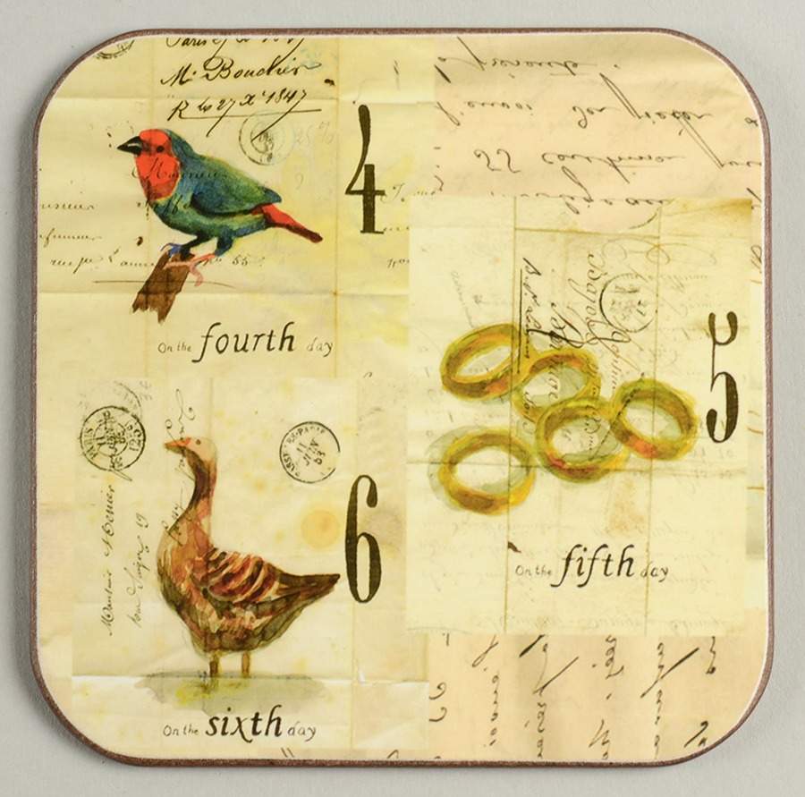 12 Days of Christmas (Black Numbers, Rim Shape) Square Corkback Coaster by Williams-Sonoma-1