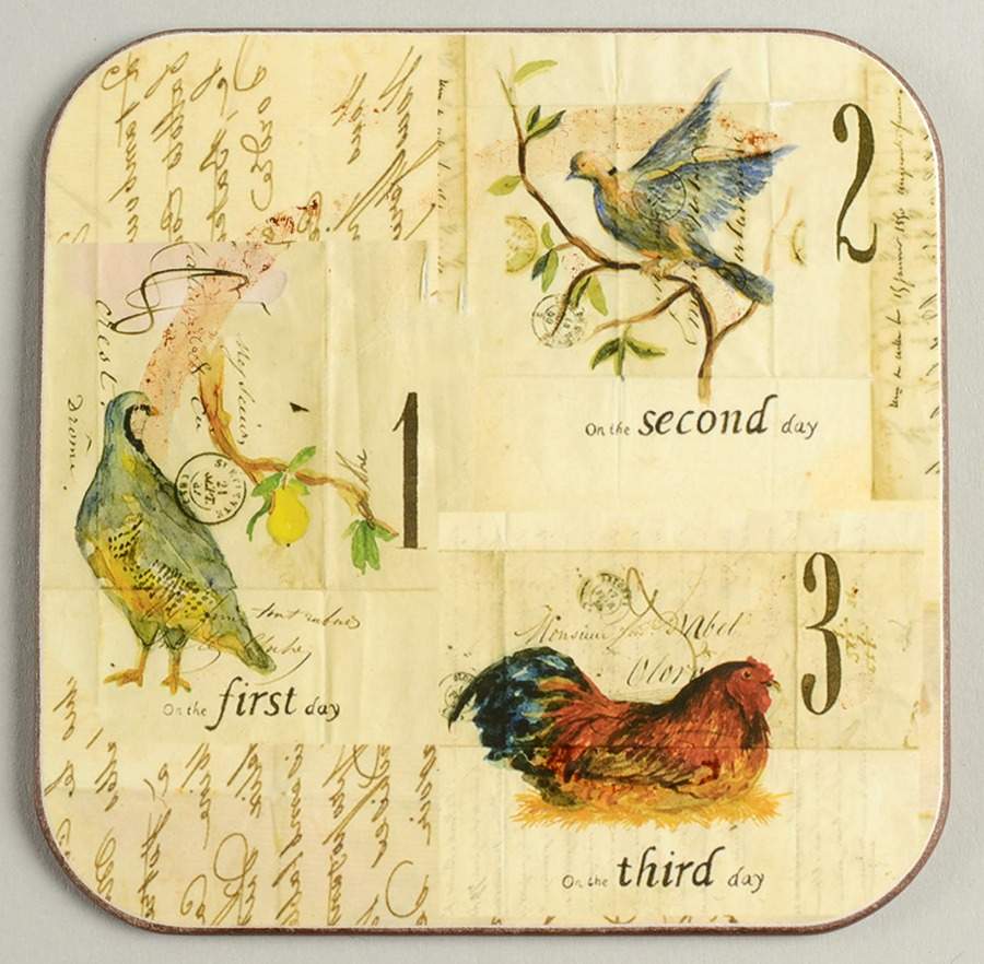 12 Days of Christmas (Black Numbers, Rim Shape) Square Corkback Coaster by Williams-Sonoma-1