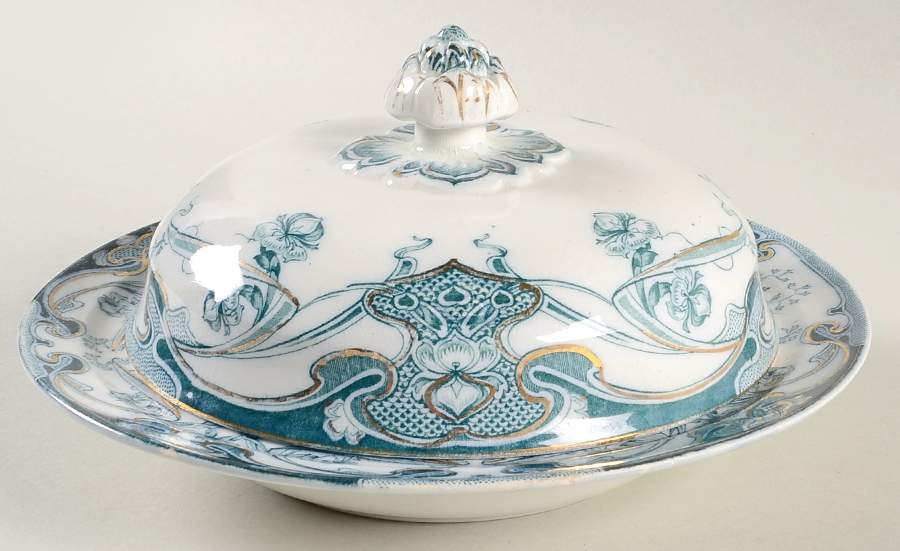 Iris Blue Green (No Gold Accent) Round Covered Butter by Arthur J Wilkinson-1