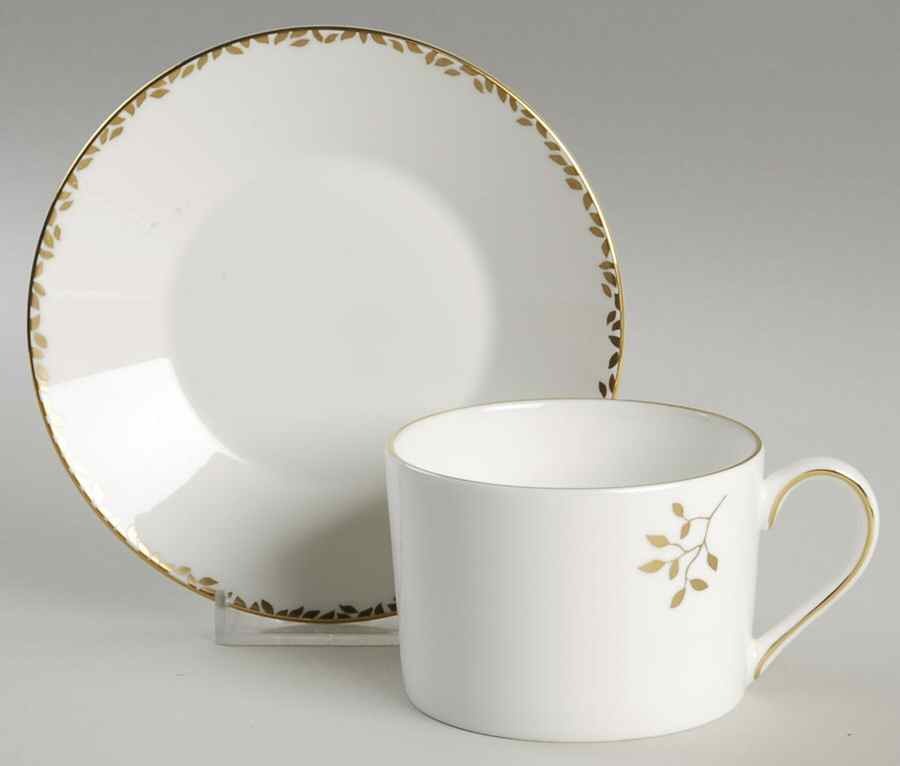Gilded Leaf Flat Cup & Saucer Set by Wedgwood-1