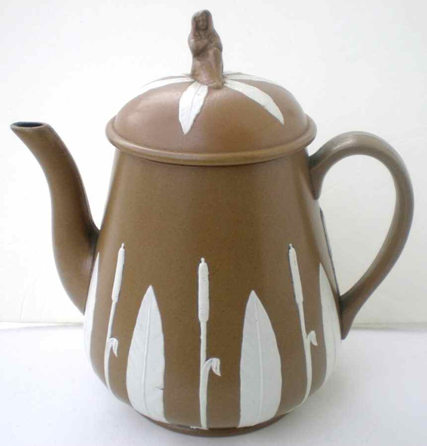 Cream on Taupe Jasperware (Older) Coffee Pot & Lid by Wedgwood-1