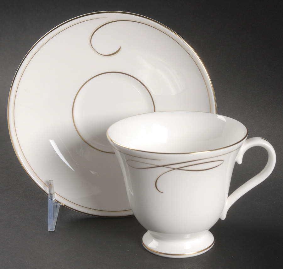 Ballet Ribbon (Gold) Footed Cup & Saucer Set by Waterford China-1