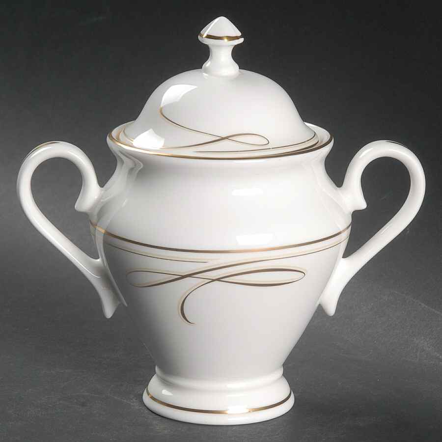 Ballet Ribbon (Gold) Sugar Bowl & Lid by Waterford China-1