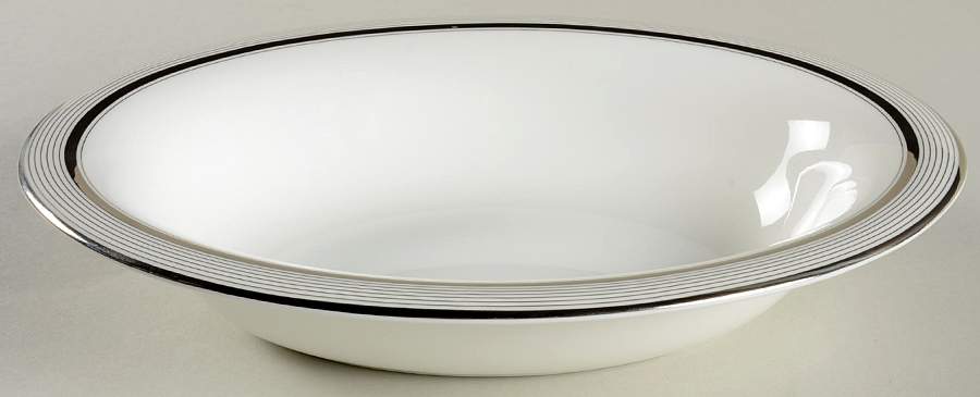 Ribbon Stripe Silver (Platinum) 9" Oval Vegetable Bowl by Wedgwood-1