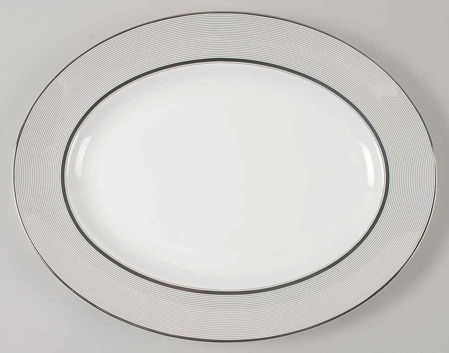 Ribbon Stripe Silver (Platinum) 13" Oval Serving Platter by Wedgwood-1