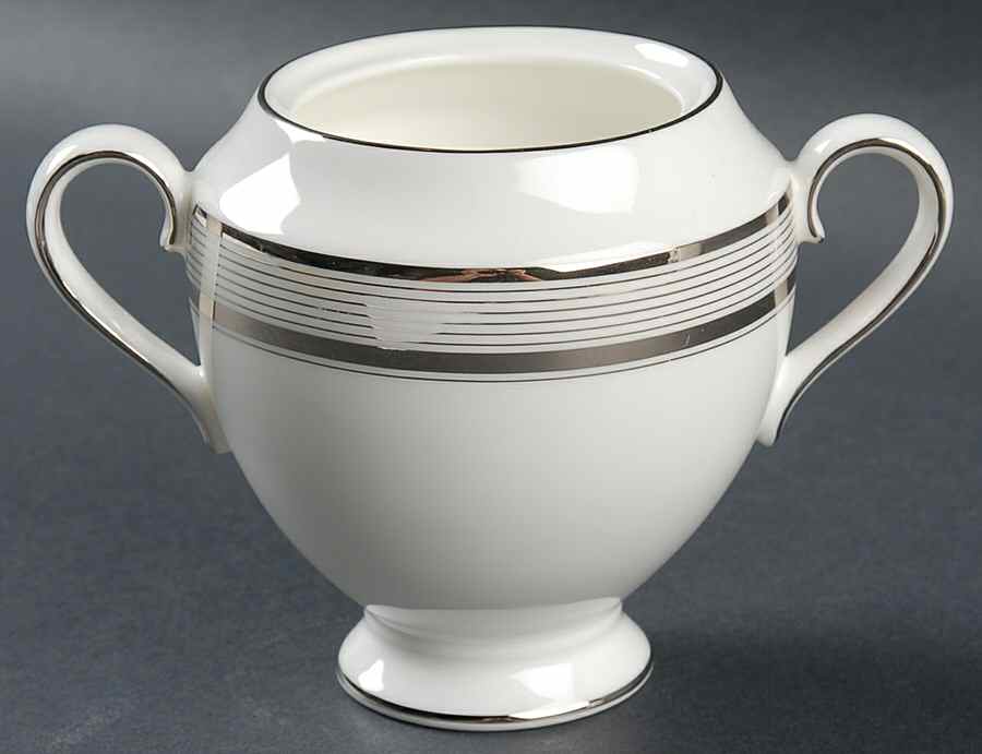 Ribbon Stripe Silver (Platinum) Sugar Bowl No Lid by Wedgwood-1