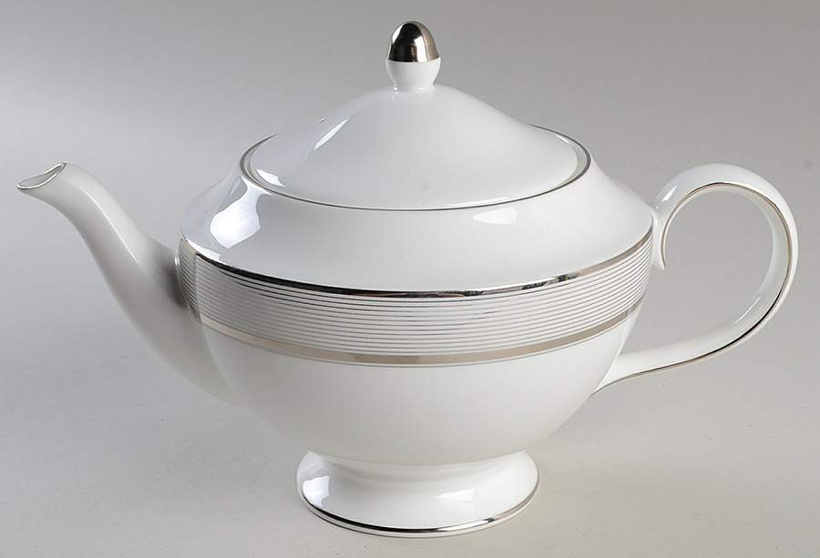 Ribbon Stripe Silver (Platinum) Tea/Coffee Pot & Lid by Wedgwood-1