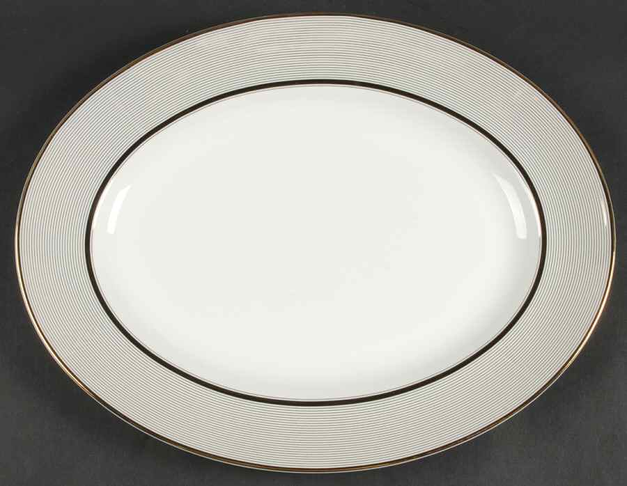Ribbon Stripe Gold 13" Oval Serving Platter by Wedgwood-1