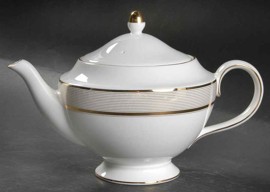 Ribbon Stripe Gold Tea/Coffee Pot & Lid by Wedgwood-1