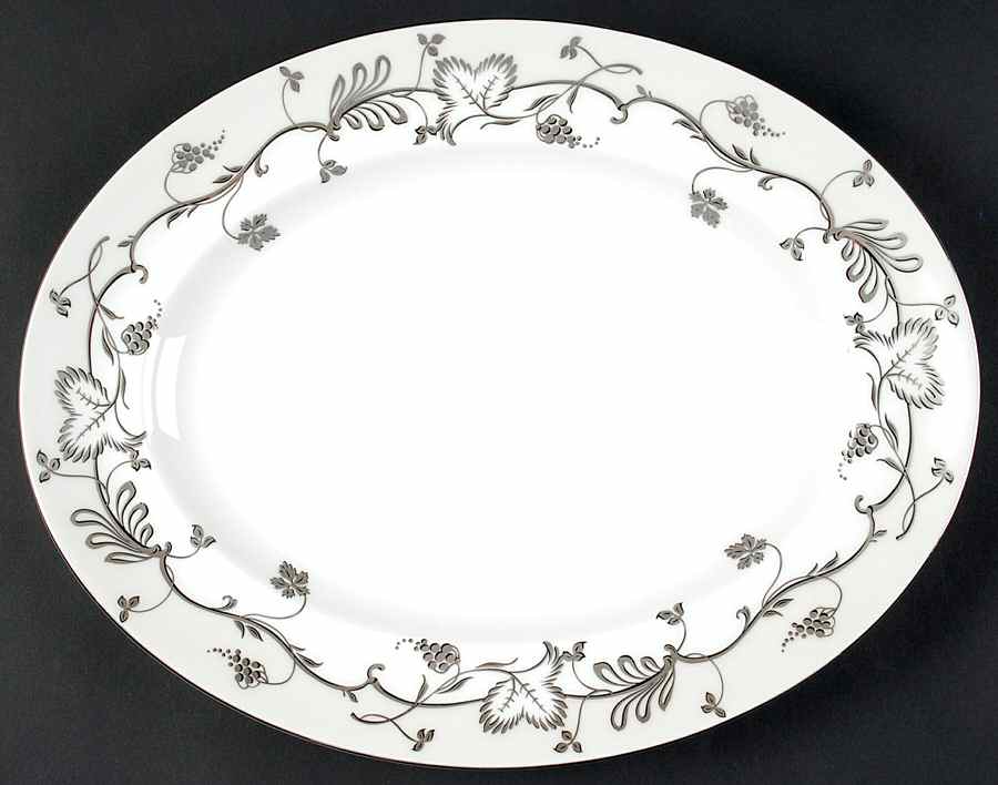 Flourish Ecru (No Color Band 13" Oval Serving Platter by Wedgwood-1