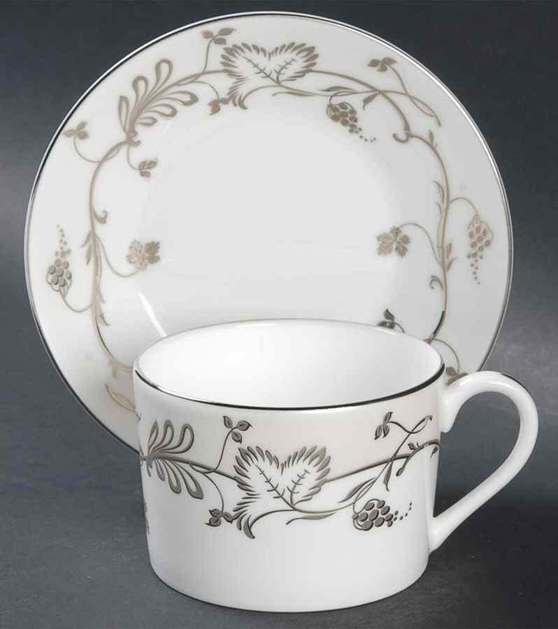 Flourish Ecru (No Color Band Flat Cup & Saucer Set by Wedgwood-1