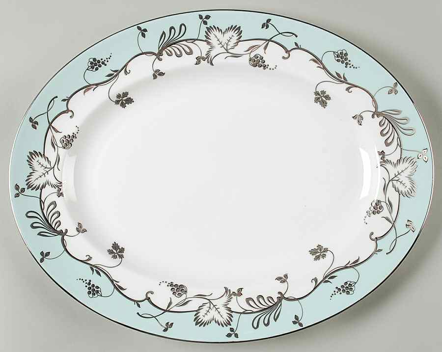 Flourish Robin's Egg (Blue Band) 13" Oval Serving Platter by Wedgwood-1