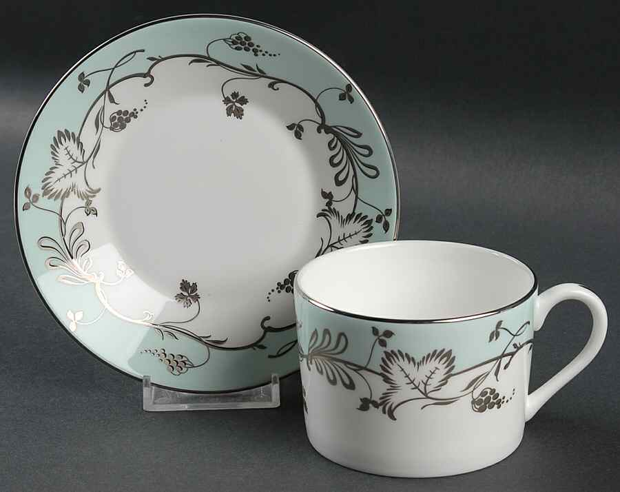Flourish Robin's Egg (Blue Band) Flat Cup & Saucer Set by Wedgwood-1