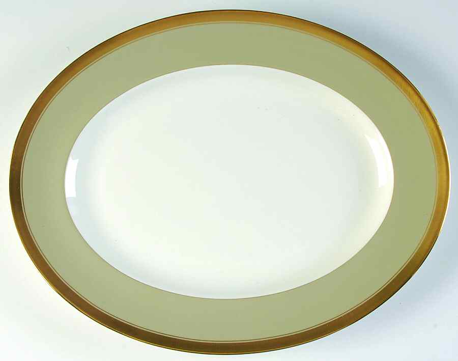 Wedding Band Taupe 13" Oval Serving Platter by Wedgwood-1