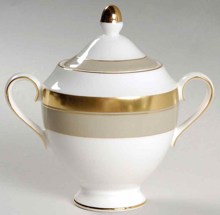 Wedding Band Taupe Sugar Bowl & Lid by Wedgwood-1