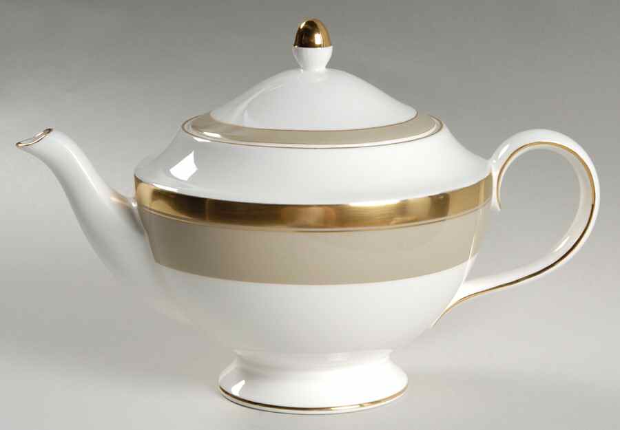 Wedding Band Taupe Tea/Coffee Pot & Lid by Wedgwood-1