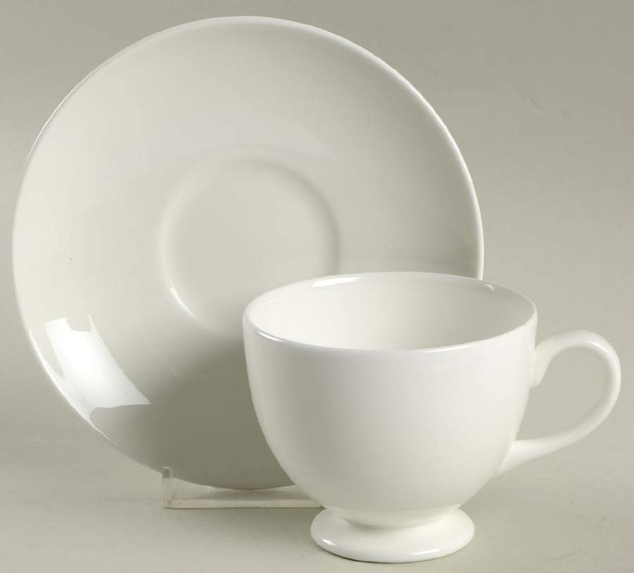 White Saleware Leigh Shape Footed Cup & Saucer Set by Wedgwood-1