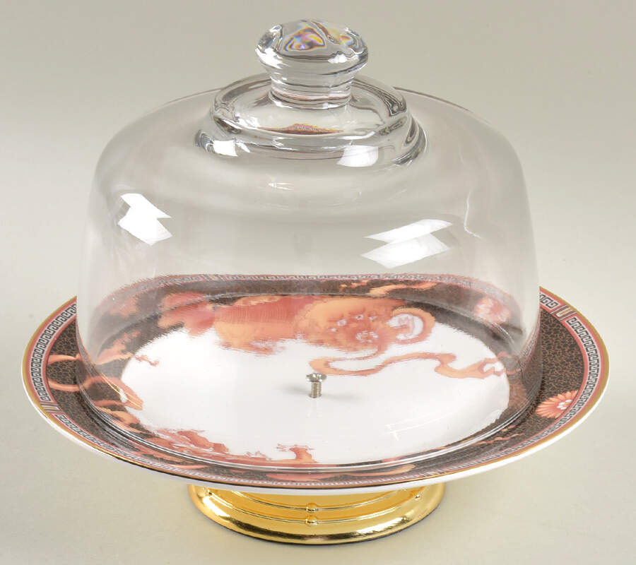 Dynasty 6 1/2"-7 1/2" Footed Cheese Plate w/ Glass Dome HC by Wedgwood-1
