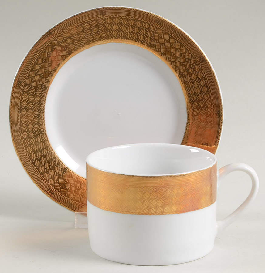 Aegean Gold Flat Cup & Saucer Set by Wallace Heritage (Japan)-1