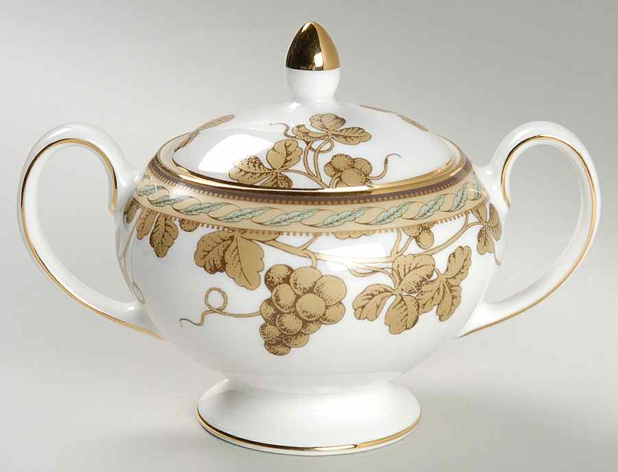Golden Bird Leigh Shape Sugar Bowl & Lid by Wedgwood-1