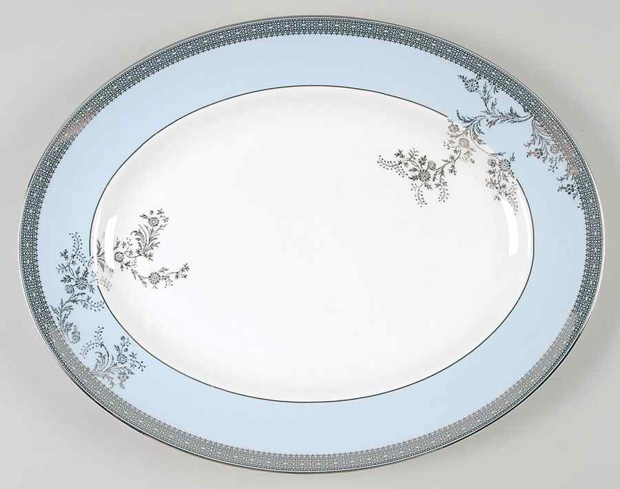 Vera Lace Bouquet Iris 14" Oval Serving Platter by Wedgwood-1