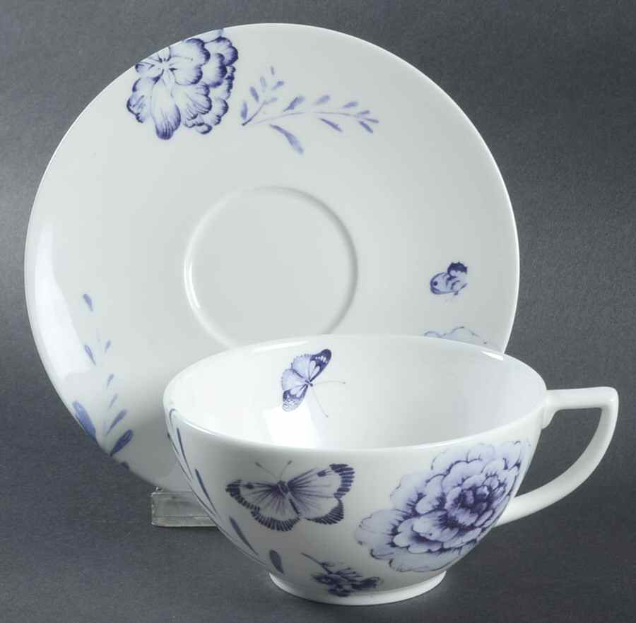 Blue Butterfly Flat Cup & Saucer Set by Wedgwood-1