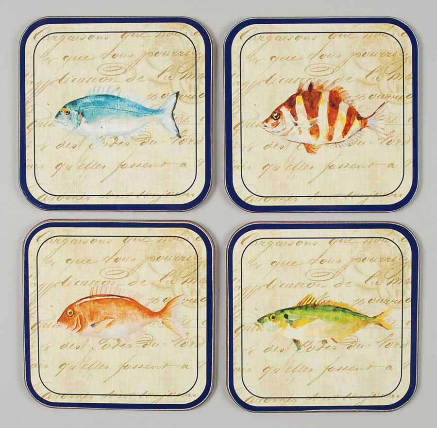 La Mer Fish Square Corkback Coaster - Set of 4 Motifs by Williams-Sonoma-1