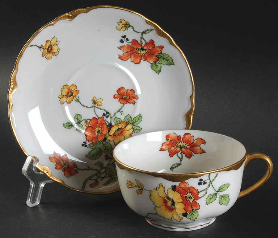 B2036-1 (Gold Daubs and Trim) Flat Cup & Saucer Set by Warwick-1