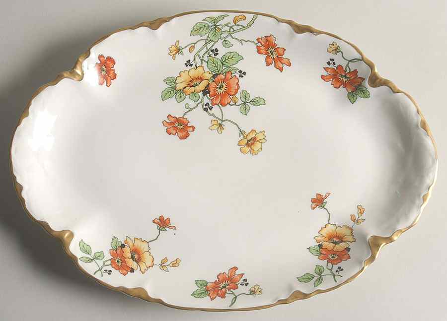 B2036-1 (Gold Daubs and Trim) 13" Oval Serving Platter by Warwick-1