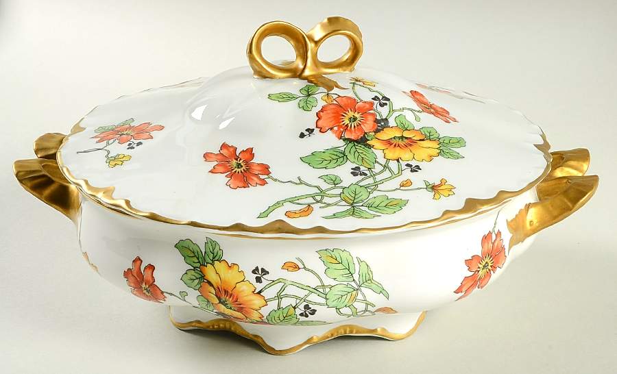 B2036-1 (Gold Daubs and Trim) Round Covered Vegetable by Warwick-1