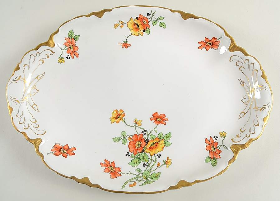B2036-1 (Gold Daubs and Trim) 15" Oval Serving Platter by Warwick-1