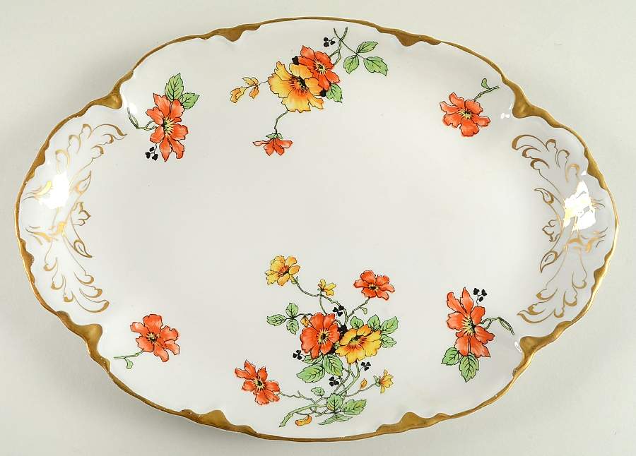 B2036-1 (Gold Daubs and Trim) 11" Oval Serving Platter by Warwick-1