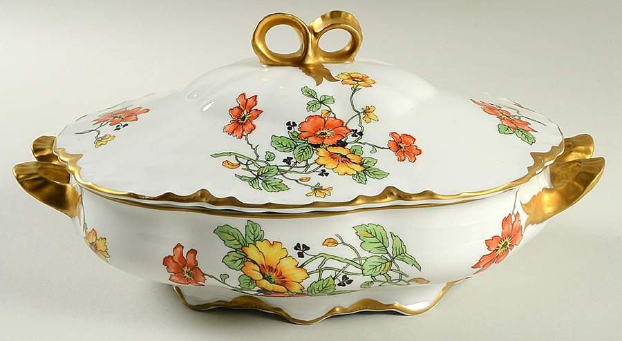 B2036-1 (Gold Daubs and Trim) Oval Covered Vegetable by Warwick-1