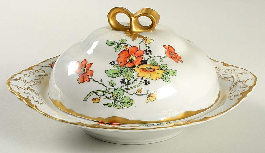 B2036-1 (Gold Daubs and Trim) Round Covered Butter by Warwick-1