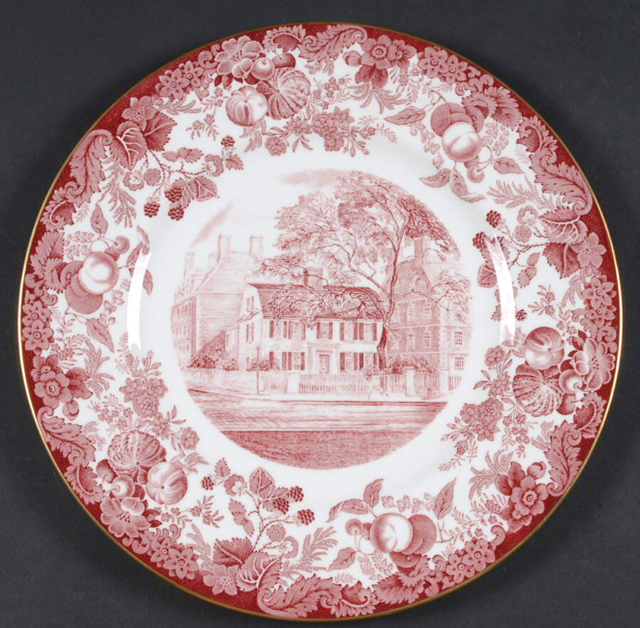Harvard University Pink (Gold Trim, Bone) Dinner Plate by Wedgwood-1