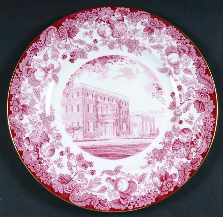 Harvard University Pink (Gold Trim, Bone) Dinner Plate by Wedgwood-1